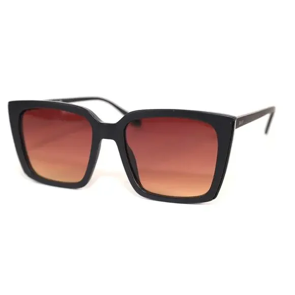 Quay Australia FRONT COVER Square Sunglasses - Matte Black / Brown Yellow - NWT